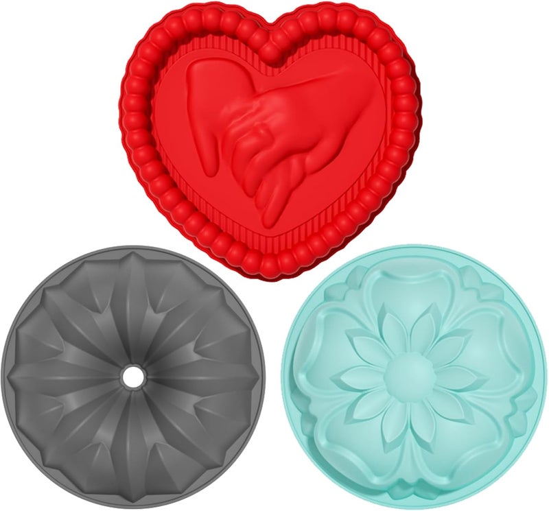 JOYPICKS 3 Pack Silicone Cake Molds Nonstick, Christmas Silicone Bundt Cake Pan, Baking Pan for Cake,Brownie Bread Jello and Pies, Tarts - Image 1
